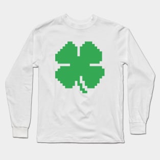 8 Bit Luck Pixel Four Leaf Clover Long Sleeve T-Shirt